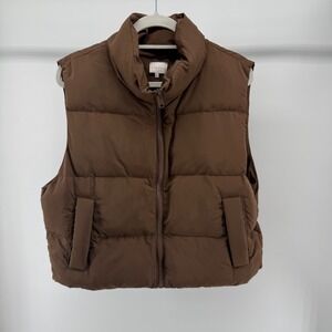 Entro Brown Puffer Vest Womens Medium Full Zip High Neck Sleeveless Jacket